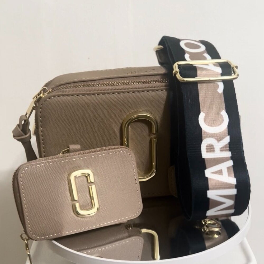 Tan Crossbody Bag with Gold Accents